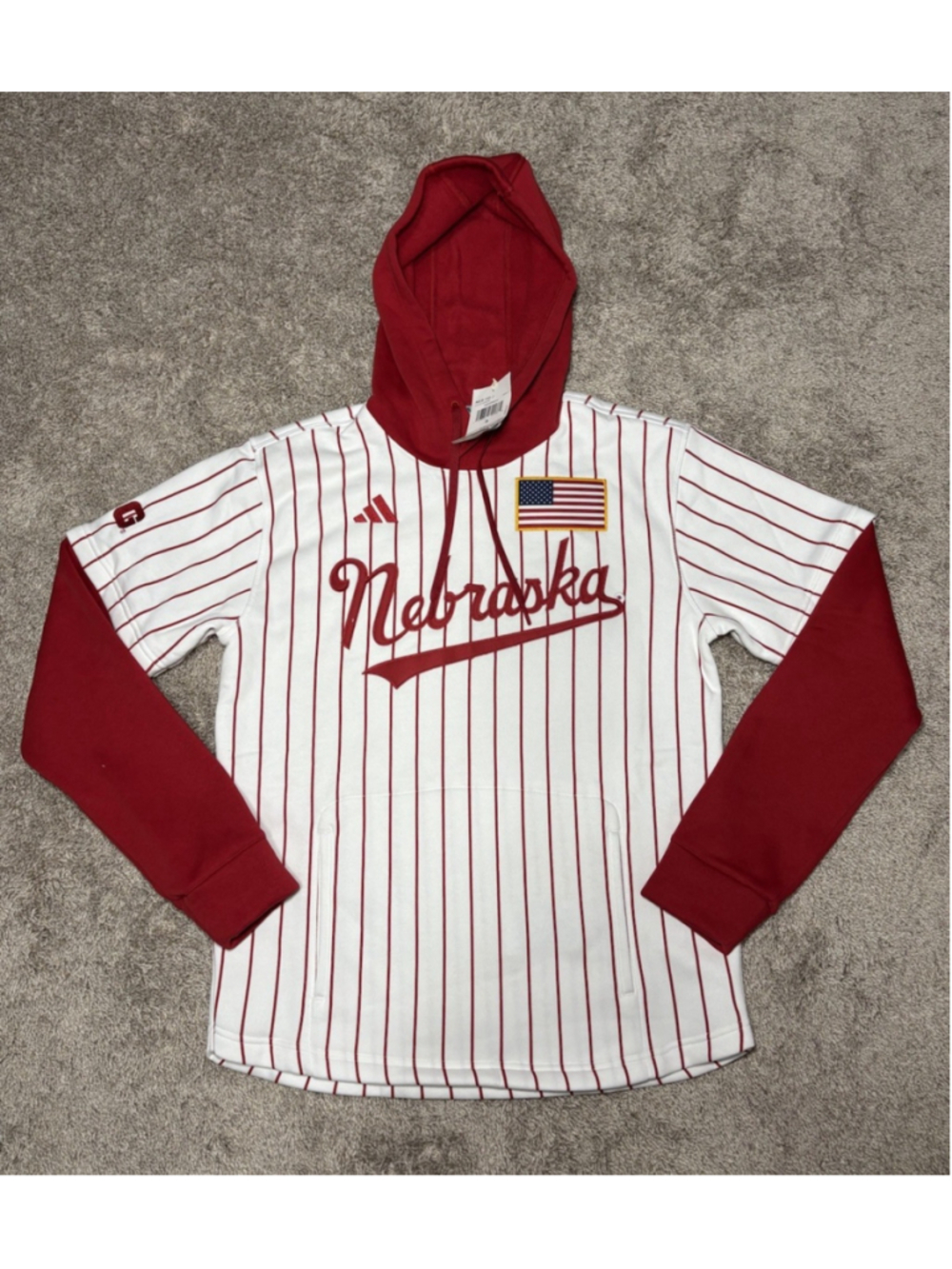 Adidas Nebraska Cornhuskers Jersey Hoodie Pinstripe USA JM6327 Men's Small NWT